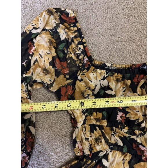 Womens Mesh Crop Top Floral Babydoll Coquette Y2k Fairy Goth Flare Sleeve XS - Picture 10 of 11